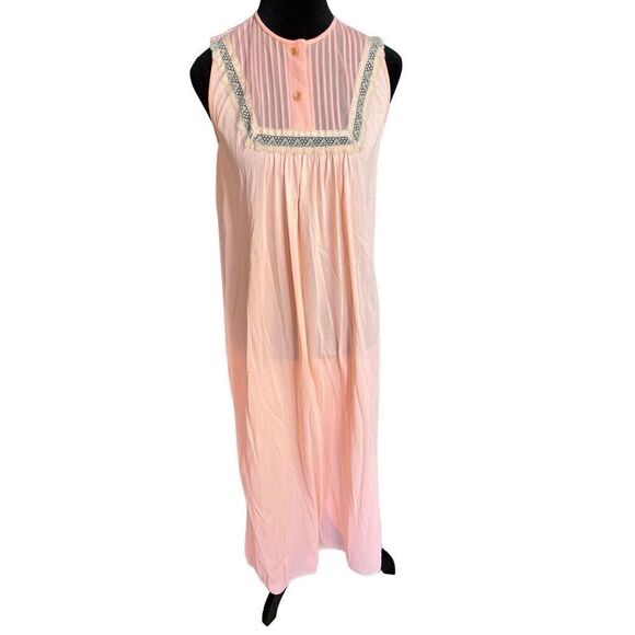 Vintage Deena California Peach Maxi Slip Dress/Nightgown W/Lace Trim Women’s M - Picture 1 of 7